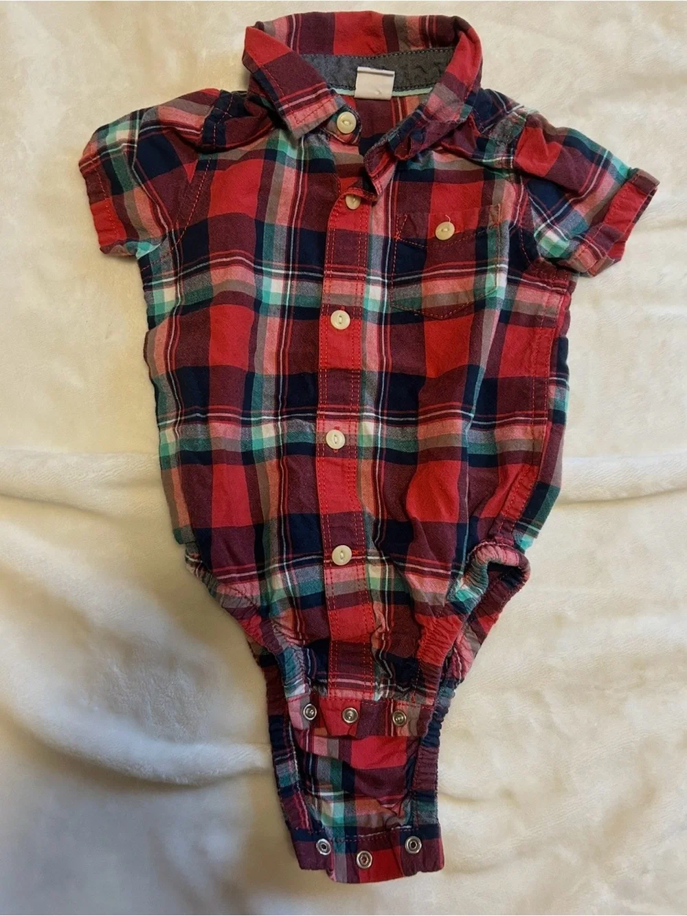 GAP Red and Navy Plaid Baby Button-Up Bodysuit